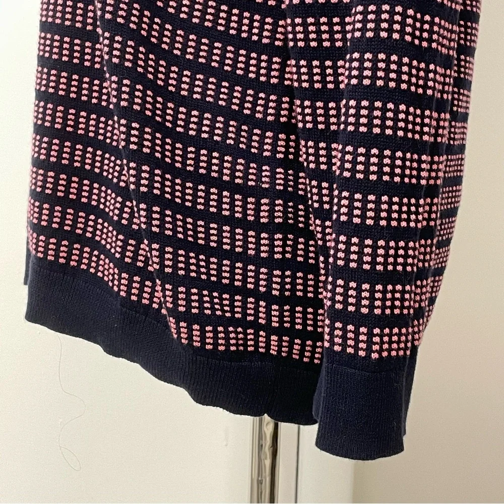 J. Crew Textured Crewneck Knit Sweater Navy & Pink 3/4 Length Sleeve Size XL